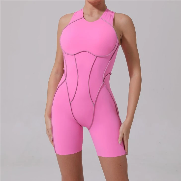 Dusk-colored Contrast Color Tight One-piece Suit For Sports