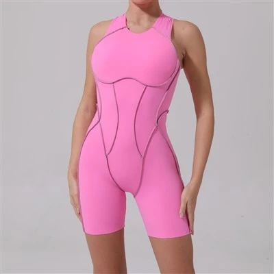 Dusk-colored Contrast Color Tight One-piece Suit For Sports